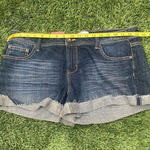 SO JR girls Sz 15 New Blue Roll Cuff Jean Shortie Shorts Distressed dark blue